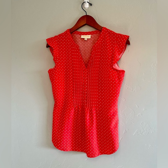 Modcloth Blouse Flutter Sleeve Top Red & White Polkadot SZ SMALL NEW - Picture 2 of 15